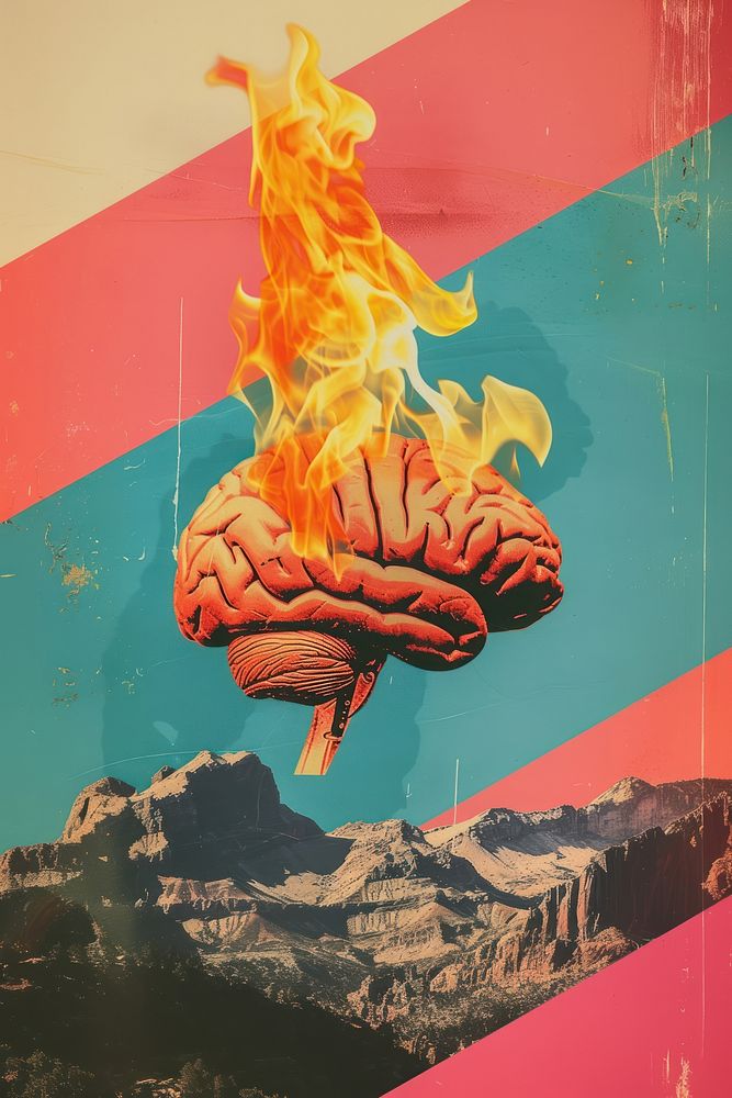 Brain with sight and flame painting brain fire.