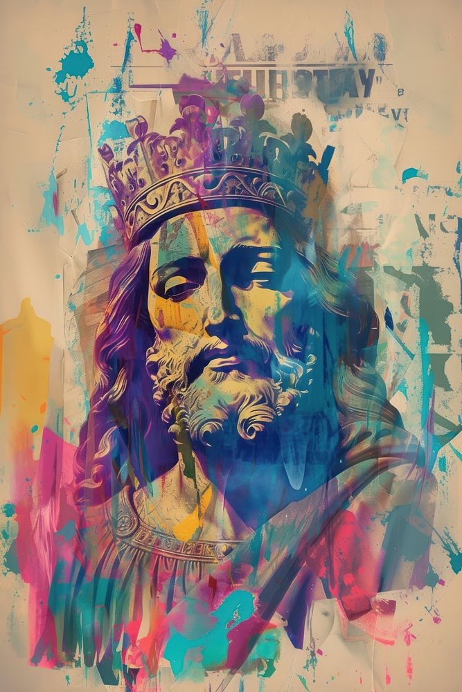 God with crown painting art representation.