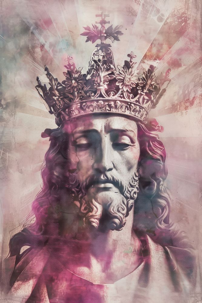 God with crown painting art representation.