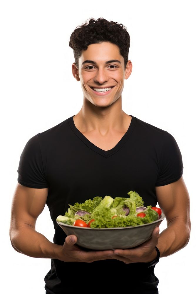 Male holding portrait salad adult.