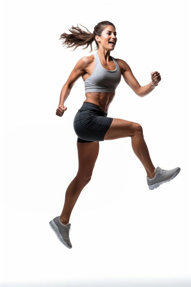 Female wearing sportwear portrait jumping sports.