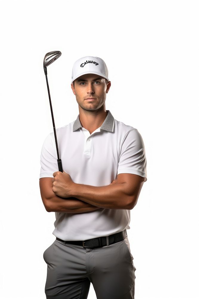 Holding golf club portrait sports player.