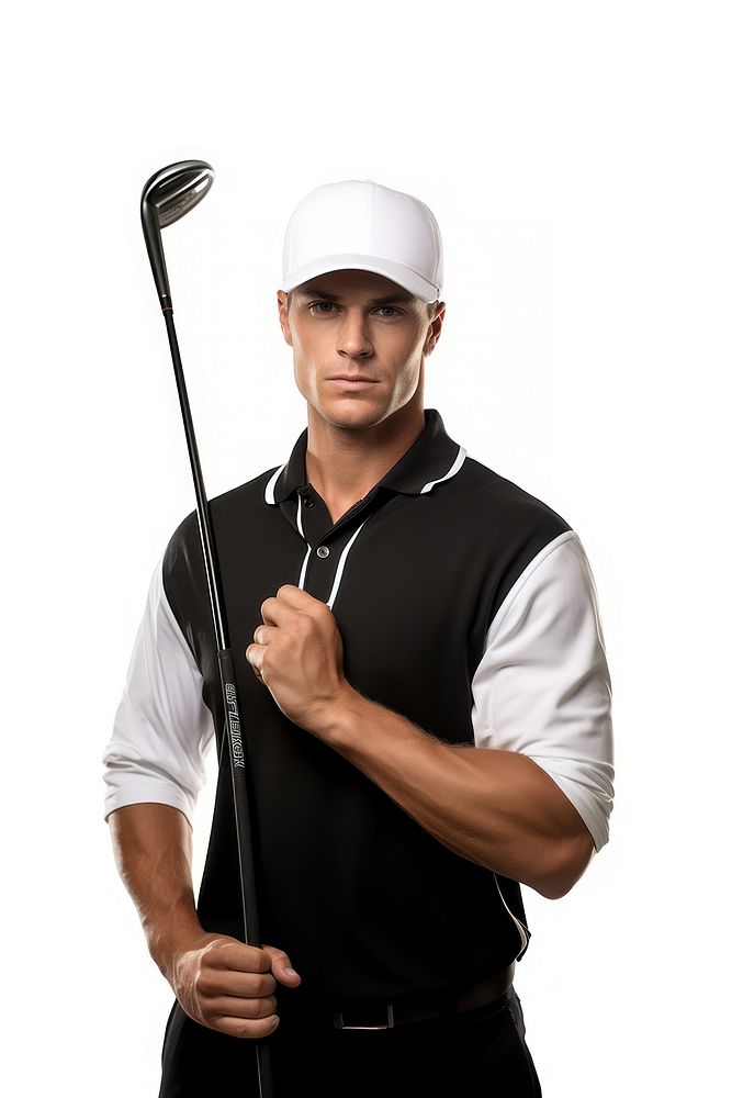 Holding golf club portrait sports player.
