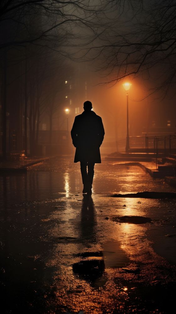 Person walking backlighting adult coat.