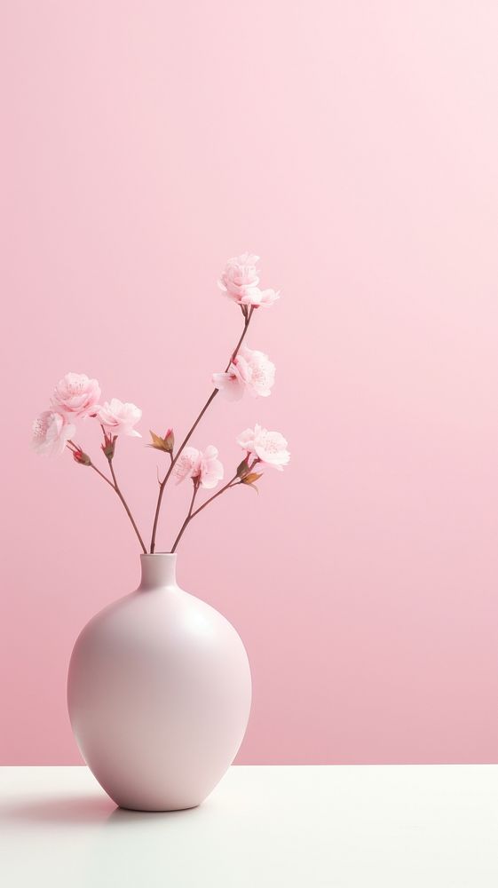 Pink aesthetic vase wallpaper blossom flower plant.