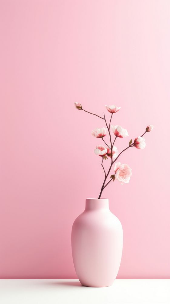 Pink aesthetic vase wallpaper blossom flower plant.