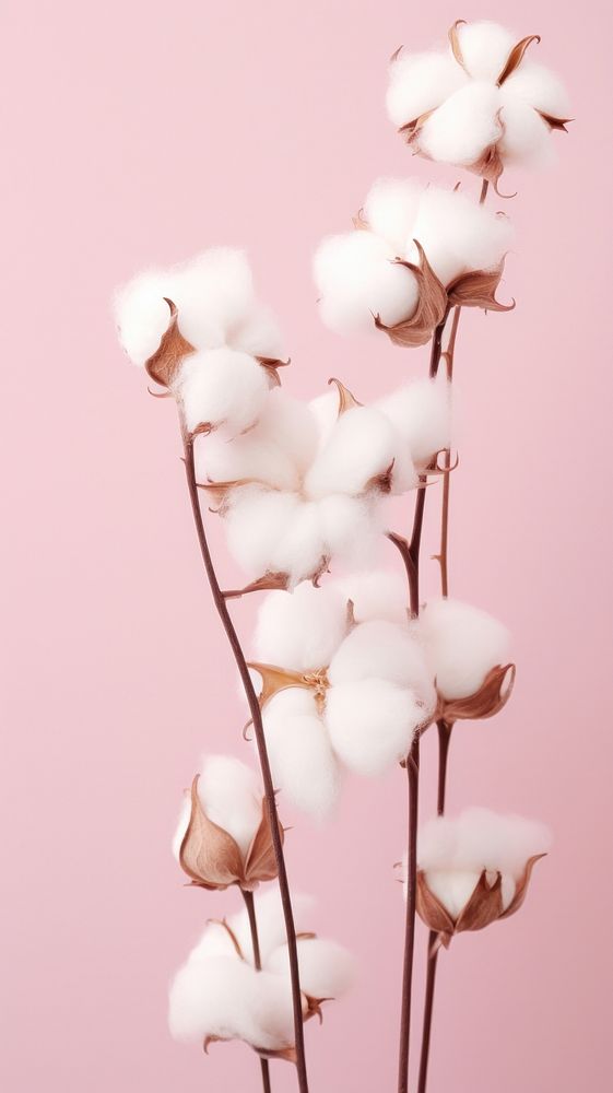 Pink aesthetic cotton wallpaper blossom flower plant.