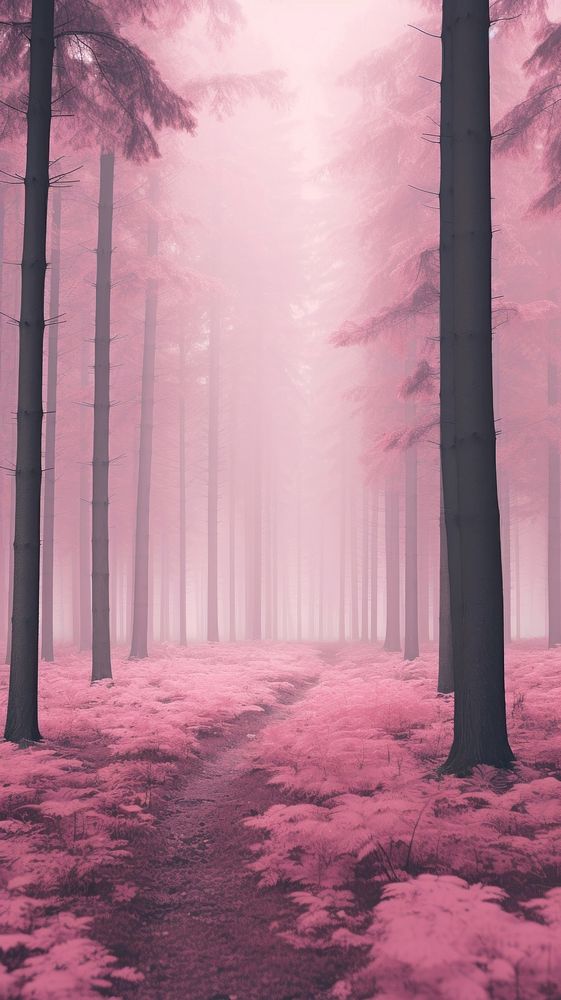 Pink aesthetic forest wallpaper landscape outdoors woodland.