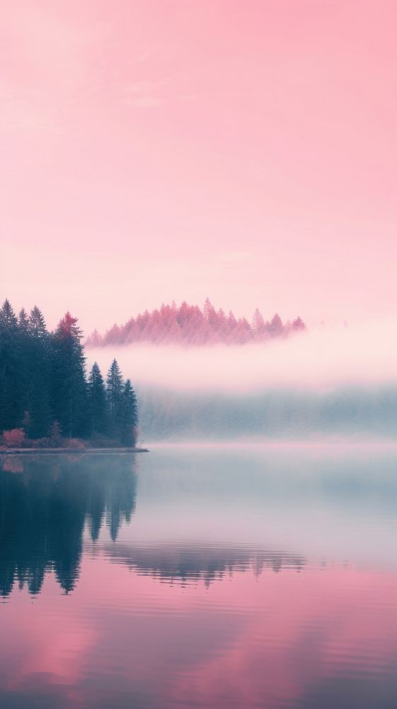 Pink aesthetic lake wallpaper landscape outdoors nature.