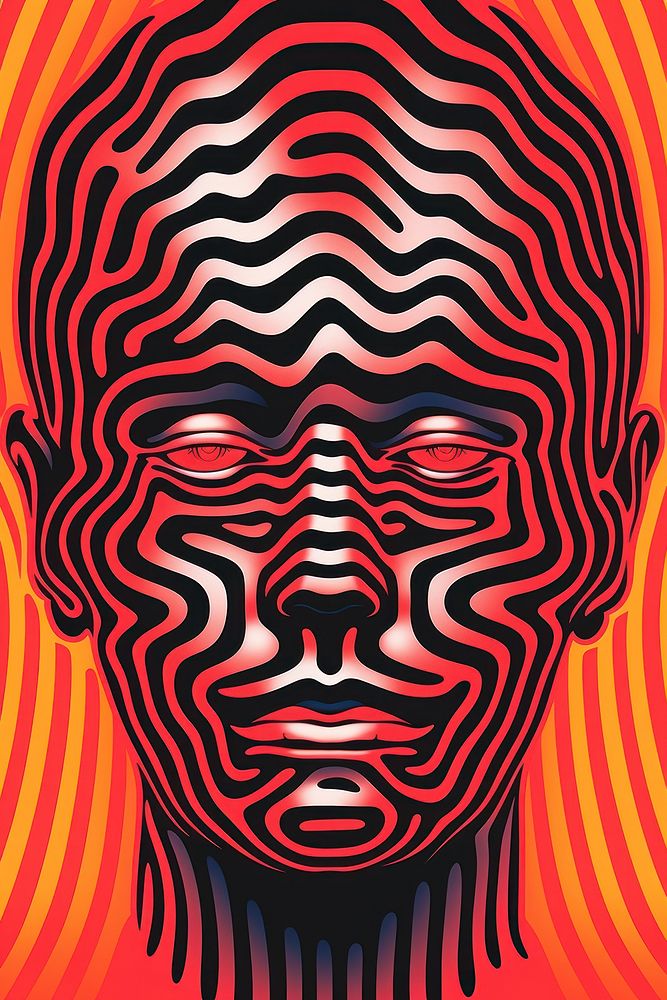 Mind bending flat line illusion illustration of a human art abstract portrait.