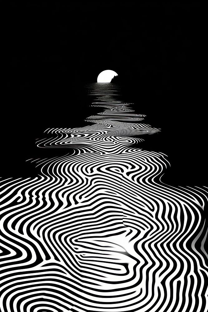 Mind bending flat line illusion illustration of Doppler Effect outdoors nature black.
