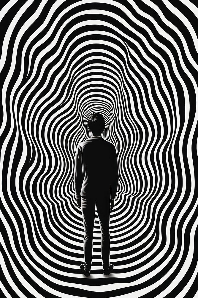 Mind bending flat line illusion illustration of a human silhouette abstract spiral.