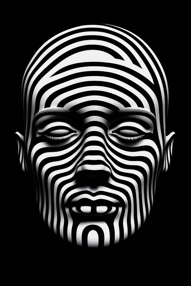 Mind bending flat line illusion of a head portrait black white.