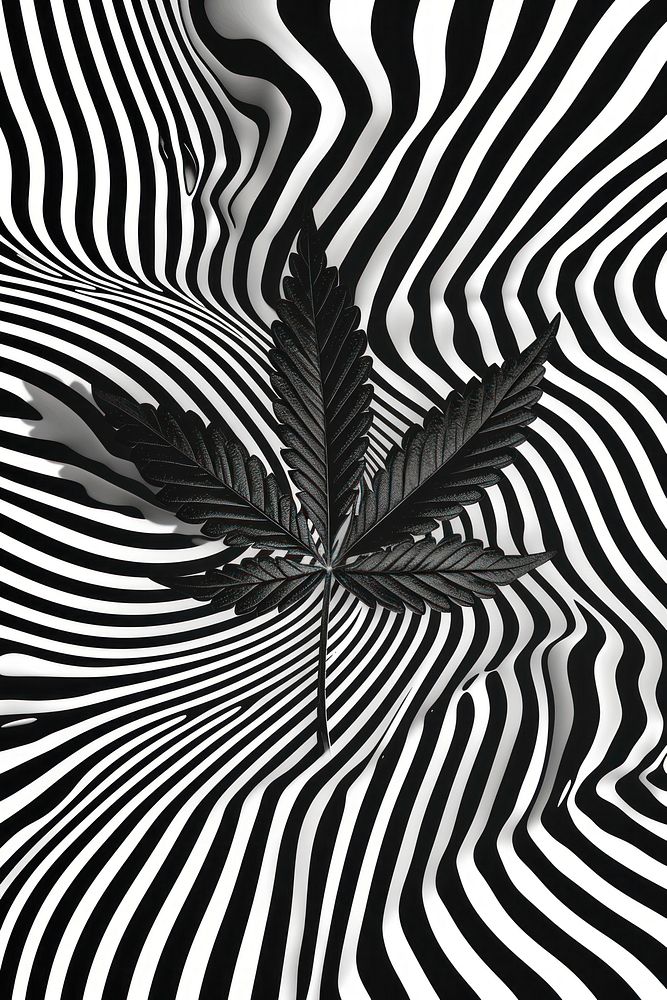 Mind bending flat line illusion poster of a leaf abstract pattern plant.