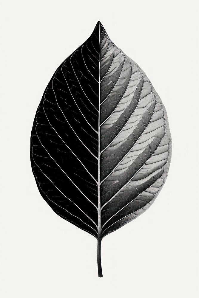 Mind bending flat line illusion poster of a leaf plant black monochrome.