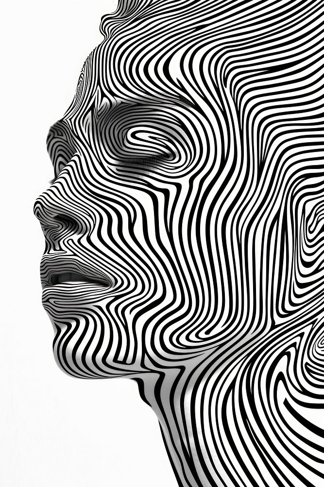 Mind bending flat line illusion poster of lover art abstract portrait.