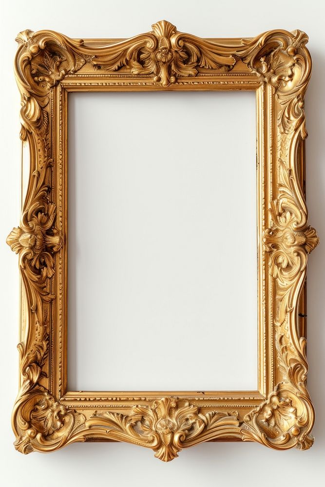 Gold frame rectangle photo white background.