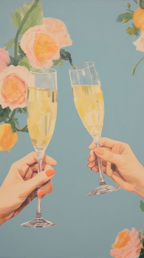 Champagne toast painting flower glass.