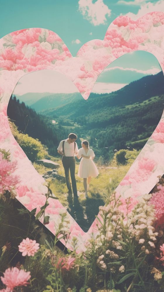 Couple shape heart with nature outdoors flower plant.