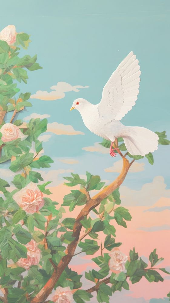 Dove with tree art painting flower.