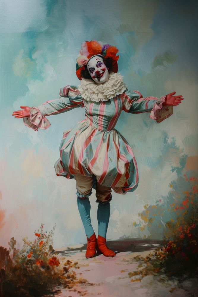 A circus clown painting costume representation.
