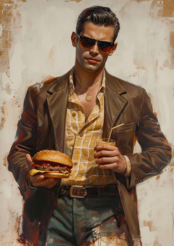 Man sunglasses hamburger portrait.