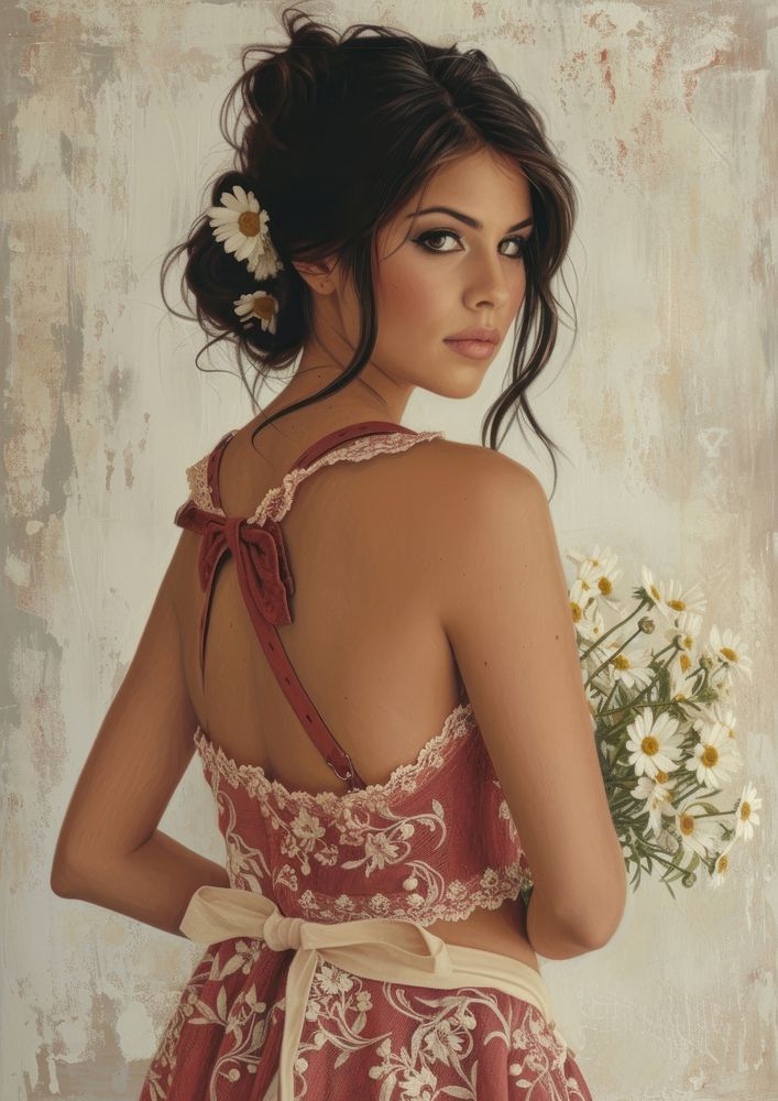 Latina Peruvian woman portrait fashion flower.