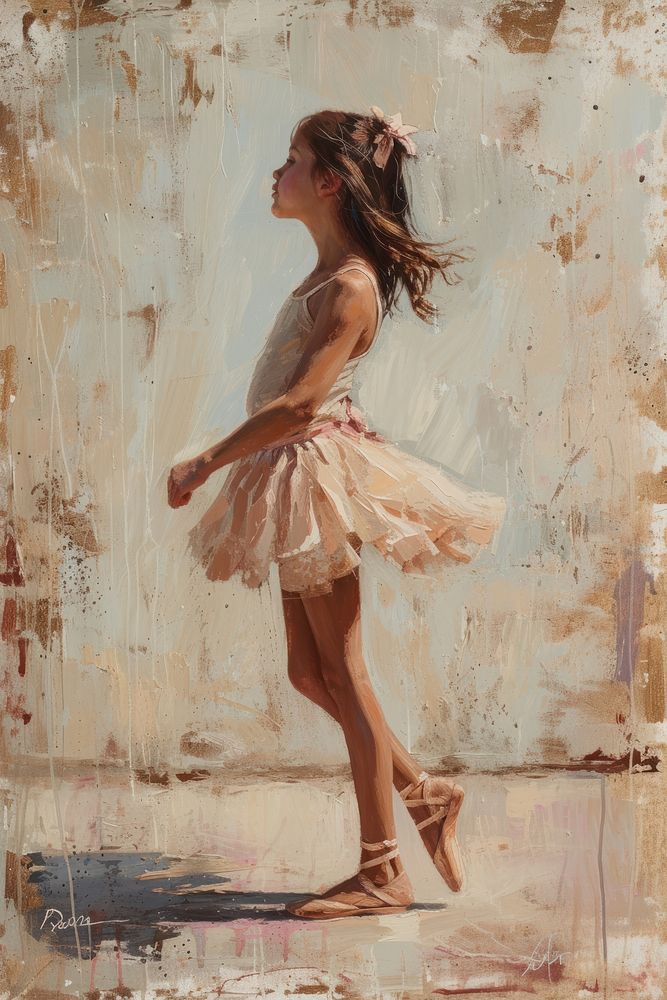 A ballet little girl painting elegance standing.