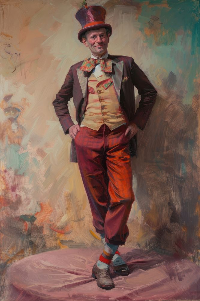 A circus male host painting elegance footwear.