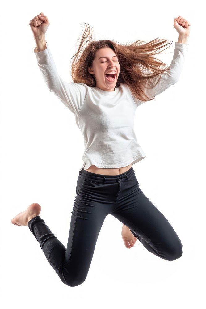 Woman Jump jumping adult white background.