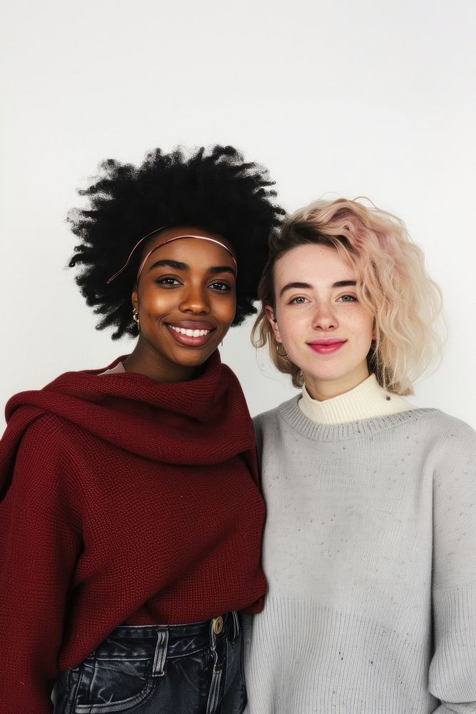 Two friends standing portrait sweater.