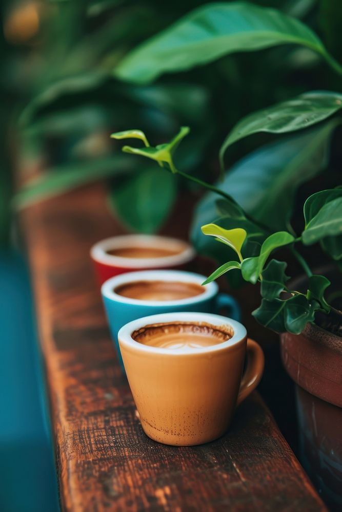 3 coffee cups drink plant mug.