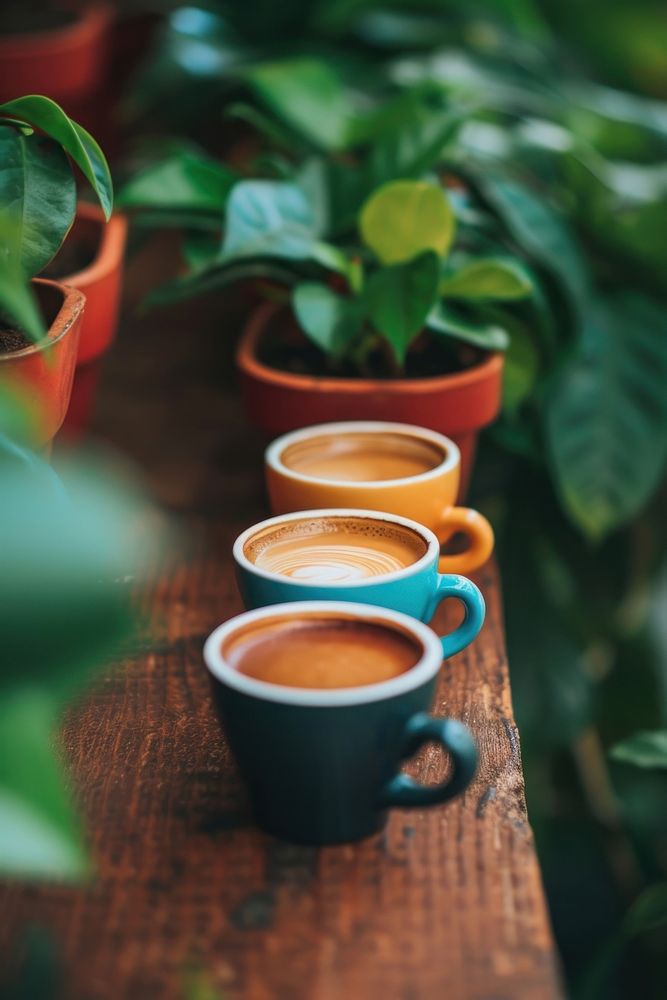 3 coffee cups drink plant mug.
