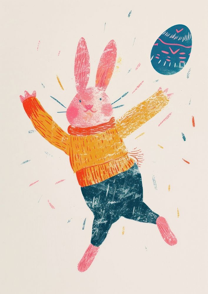A Happy rabbit celebrating art painting easter.