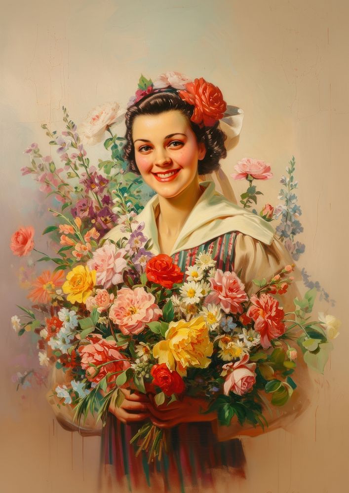 A Smiling Florist painting portrait smiling.