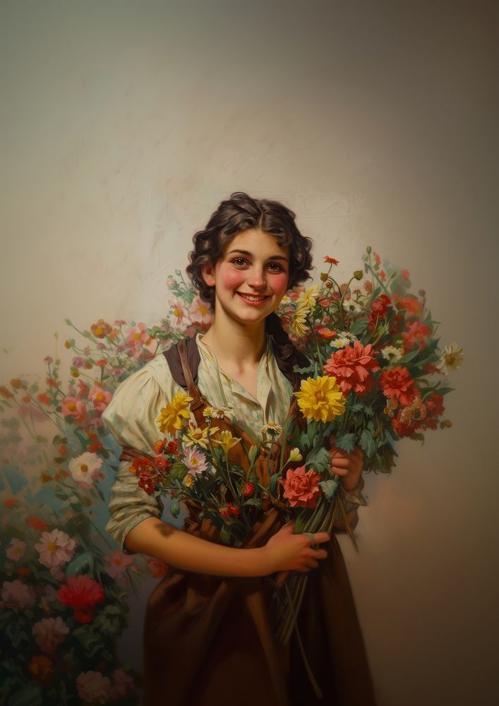 A Smiling Florist painting smile portrait.