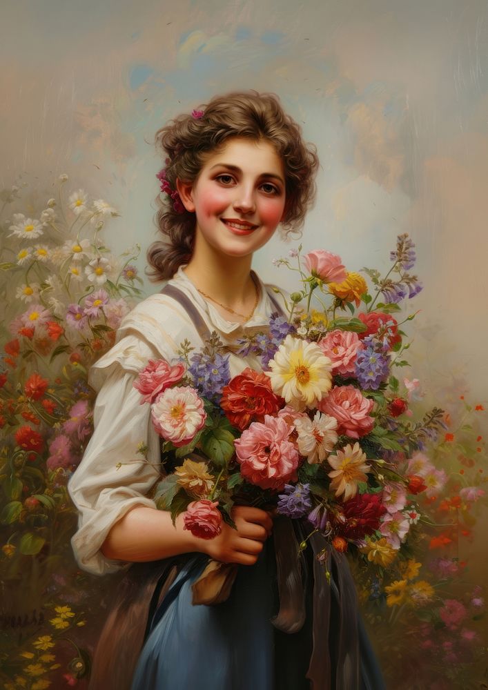 A Smiling Florist painting portrait smiling.