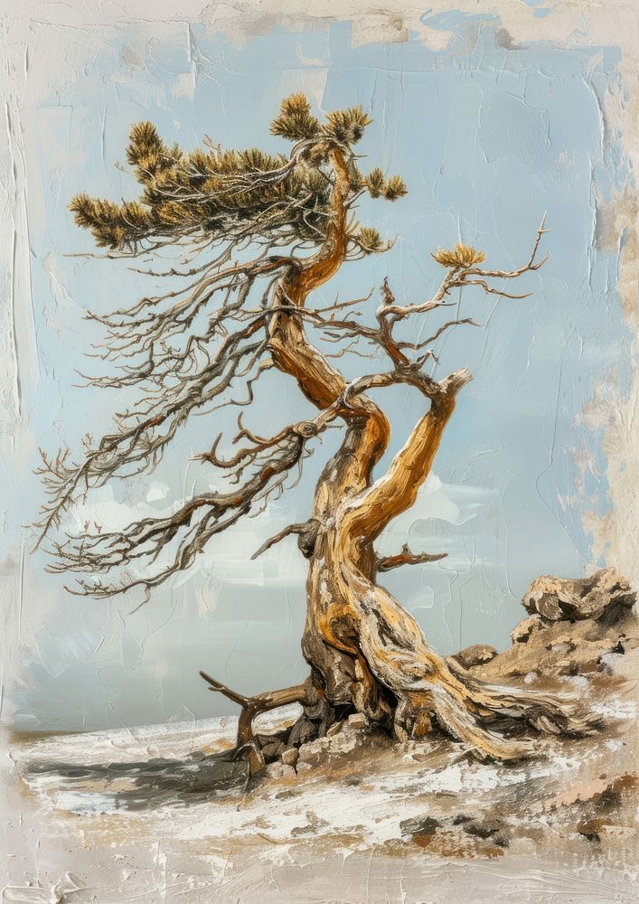 A withered pine tree painting driftwood branch.