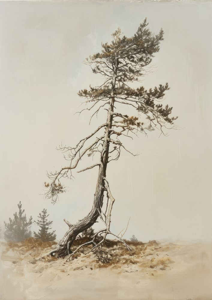 A withered pine tree painting landscape drawing.