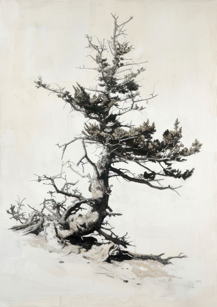 A withered pine tree painting drawing branch.