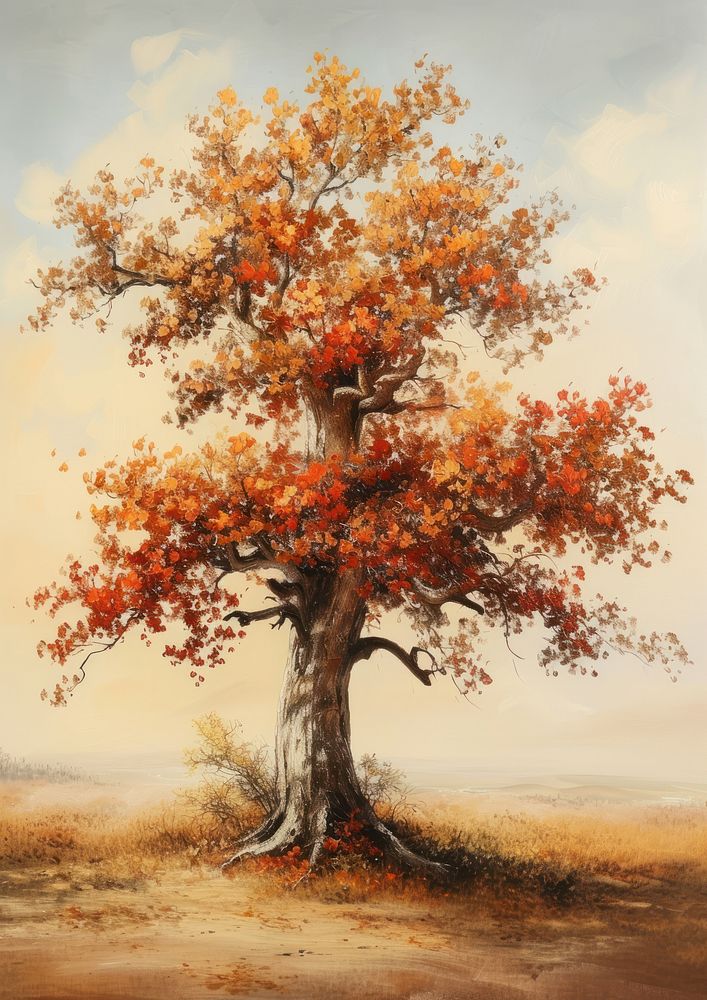 An Old Oak Tree in Autumn painting tree nature.