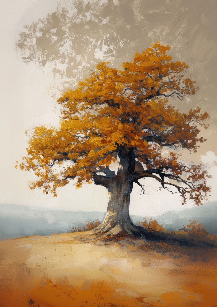 An Old Oak Tree in Autumn painting tree nature.