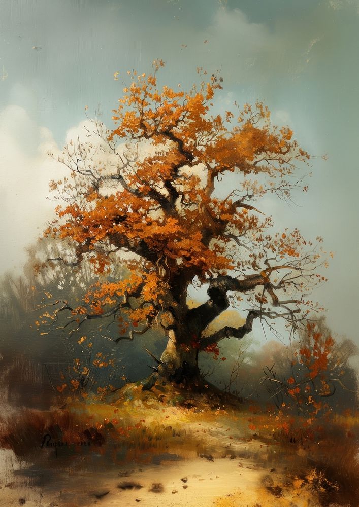 An Old Oak Tree in Autumn painting tree autumn.