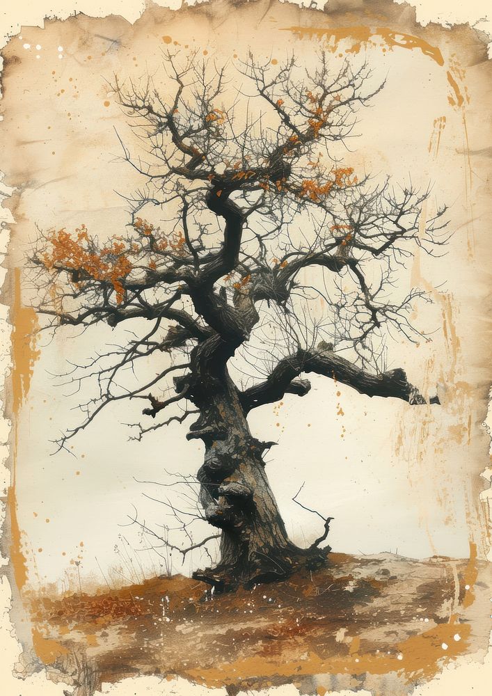 An Elderly Withered Oak Tree in Autumn painting tree weathered.