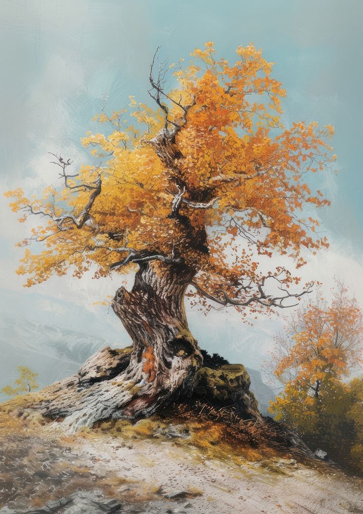 An Elderly Withered Beech Tree in Autumn painting tree landscape.