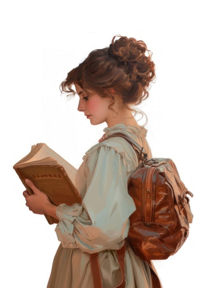 A Woman Reading a Book with a Brown Leather Bag reading accessories brown.