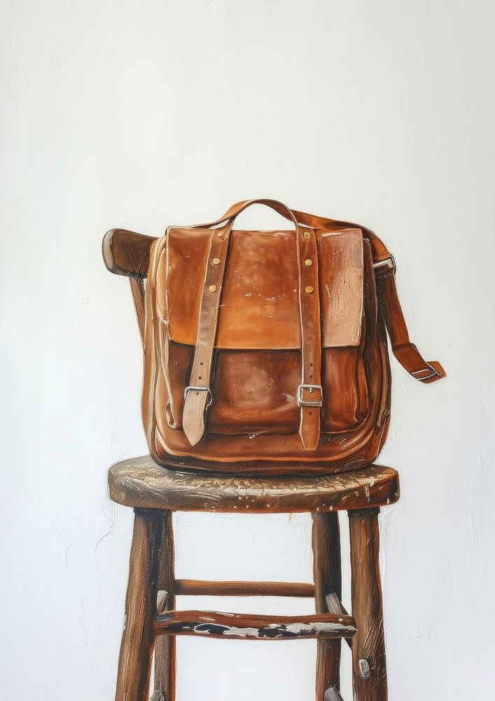 A Student Bag on a Rustic Wooden Chair bag handbag chair.