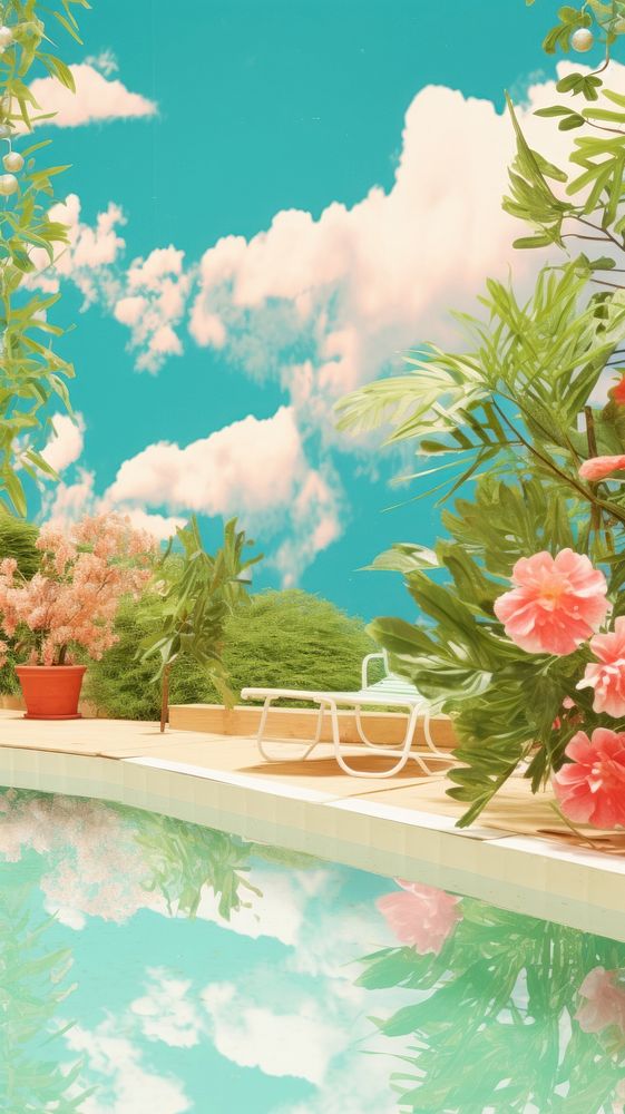 Swimming pool with nature outdoors summer flower.