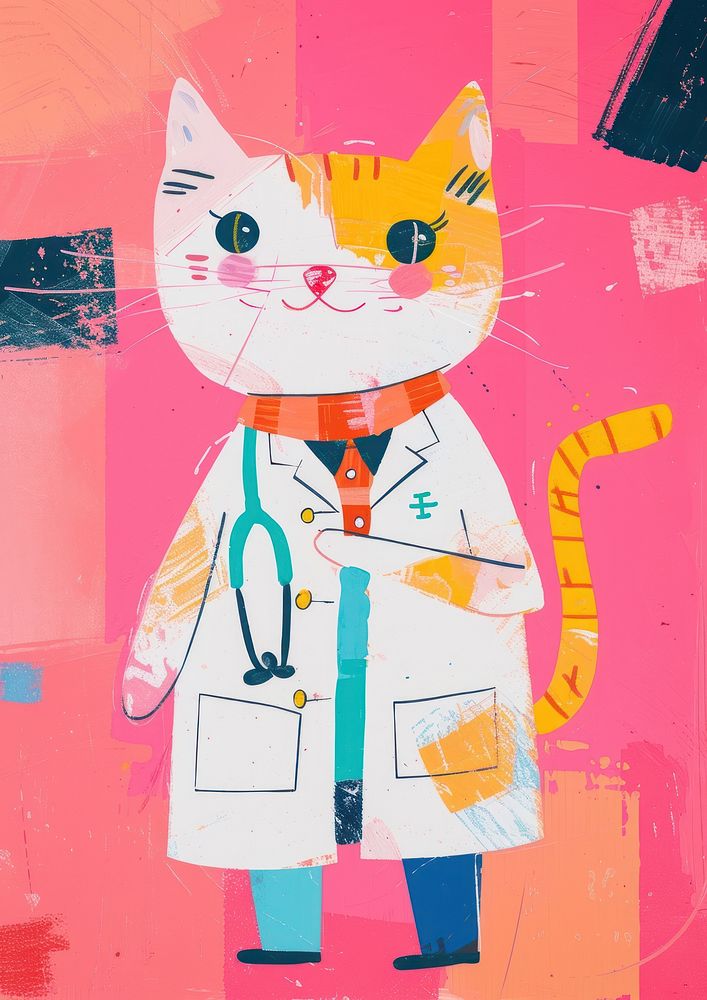 Cat doctor art person representation.