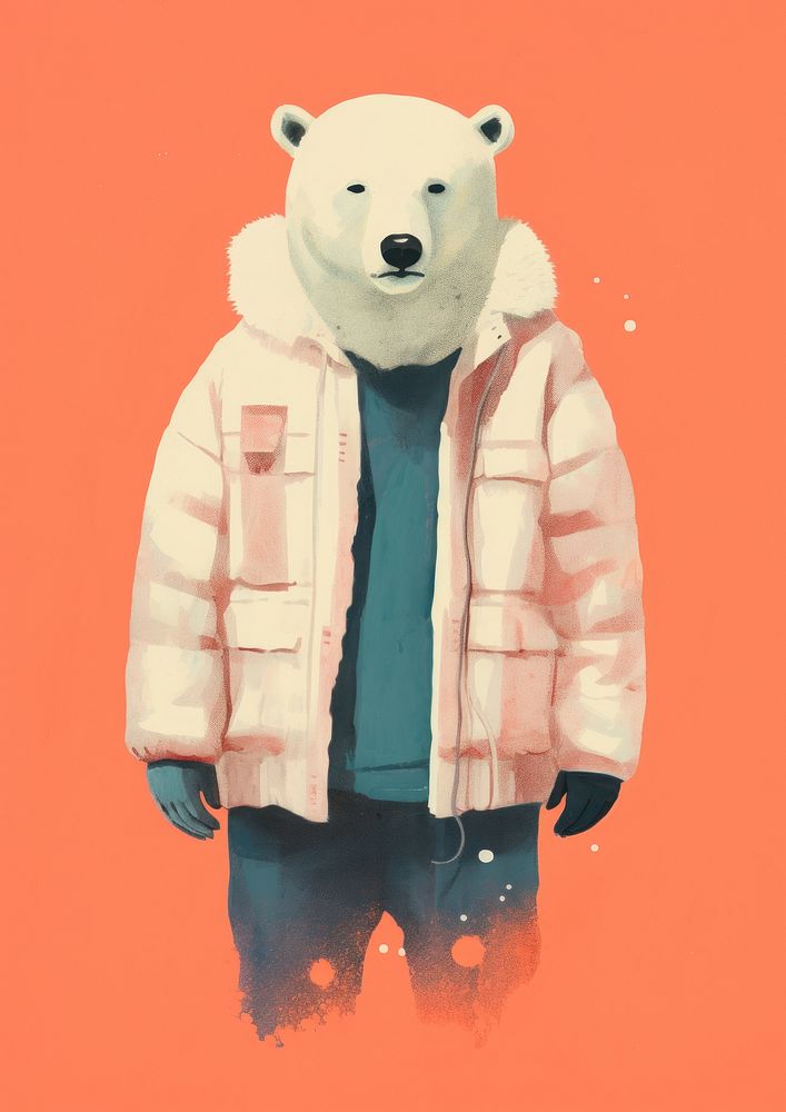 Polar bear in person character jacket representation sweatshirt.